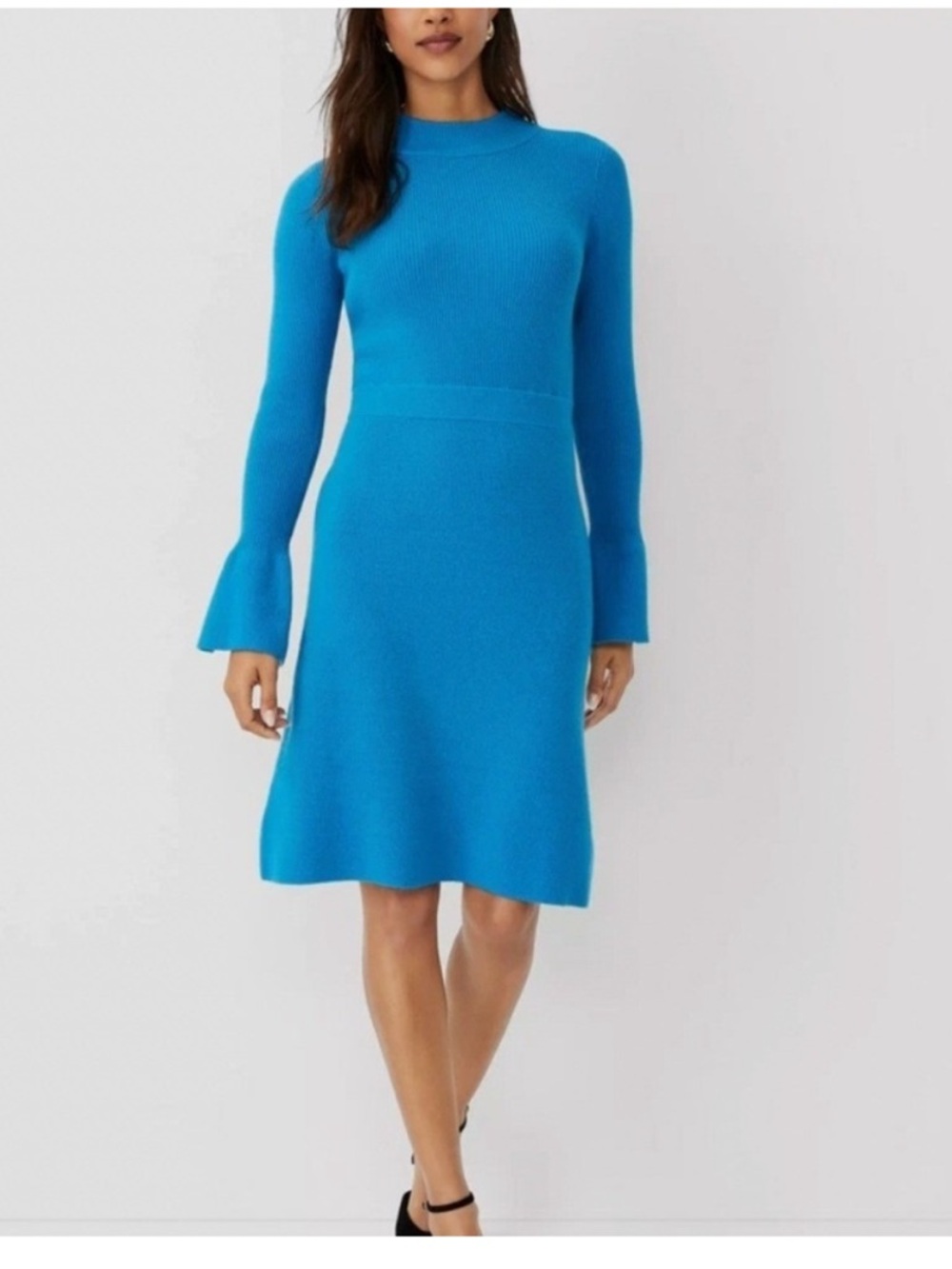Ann Taylor Ribbed Long Sleeve Sweater Dress Blue Button Cuff Size XS NWT
